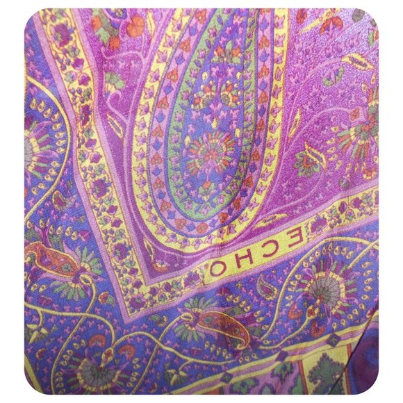 ECHO 100% Silk Handkerchief Scarf Blouse Poncho - Picture 8 of 14